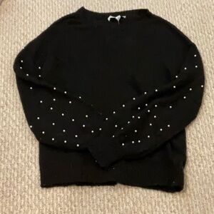 Black Crew Neck Sweater with Pearl Embellishments